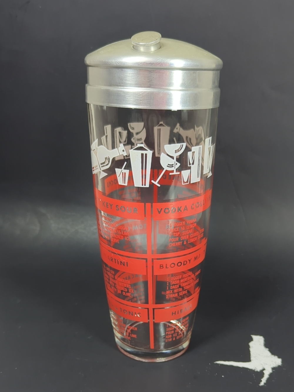 Hazel Atlas 50s Vintage Red and Silver Cocktail Shaker Glass